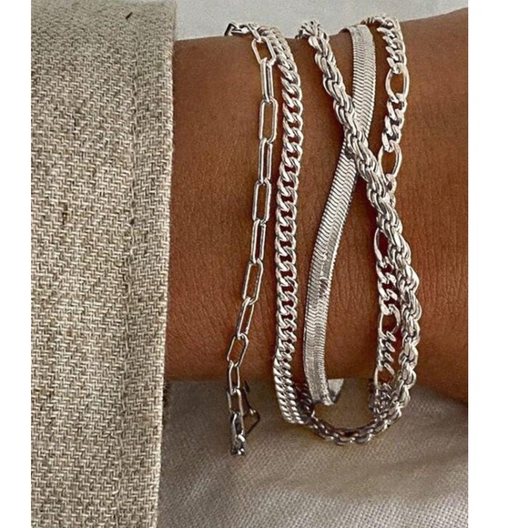 Luxe Silver Tone Chain Rope Bracelet Set - Picture 2 of 3